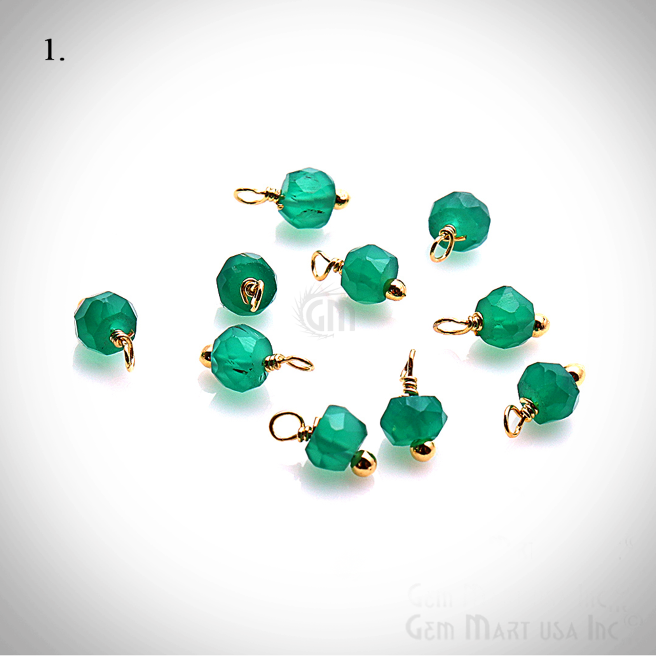 Raw Gemstone Charms, Round 6x4mm Natural Connector, Gold Plated Wire Wrapped, DIY Jewelry, 10pc Lot, GemMartUSA (50150)